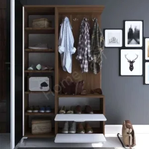 4 Kapaklı Kahve Vestiyer Portmanyo Ayakkabılık resim 2