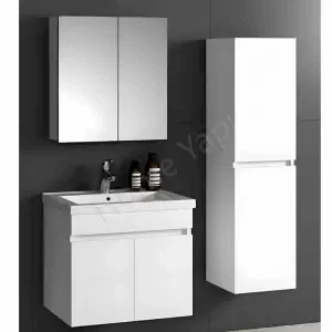 Banyo Dolabı 60 cm Beyaz Full Mdf Lavabo Dahil resim 1