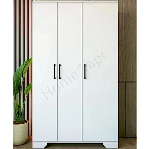 Gardrop Elbise Dolabı 3 Kapaklı 2 Çekmeceli Beyaz resim 1