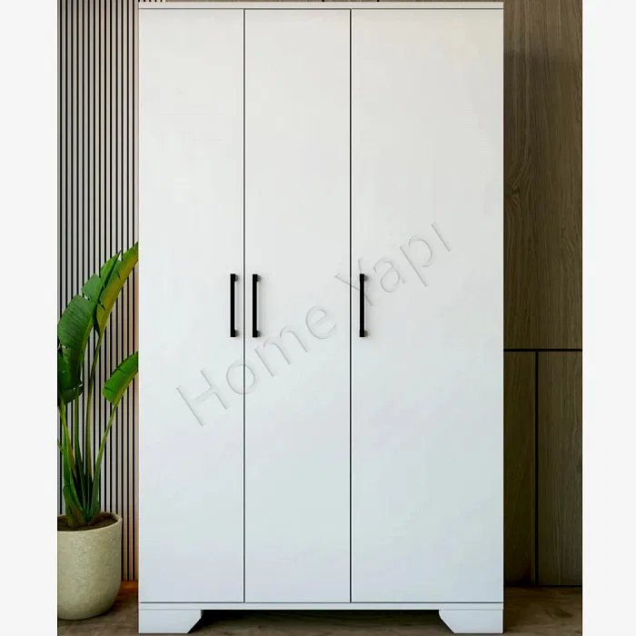 Gardrop Elbise Dolabı 3 Kapaklı 2 Çekmeceli Beyaz