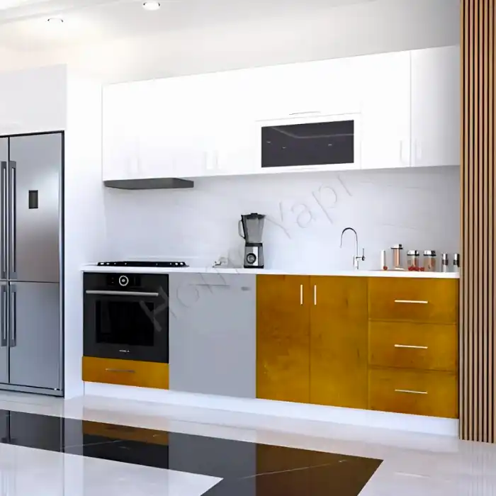 Mutfak Dolabı 250 cm Full Mdf Kahve Tezgah Dahil