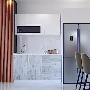 Mutfak Dolabı 150 cm Hazır Karbeyaz Tezgah Dahil resim 1