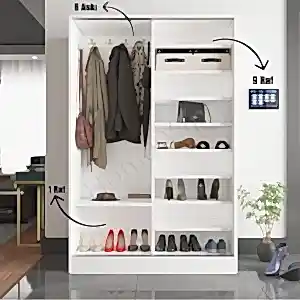 Sürgü Kapak Aynalı Vestiyer Portmanto Gardrop resim 3