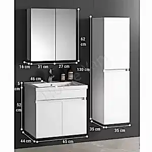 Banyo Dolabı 60 cm Beyaz Full Mdf Lavabo Dahil resim 3