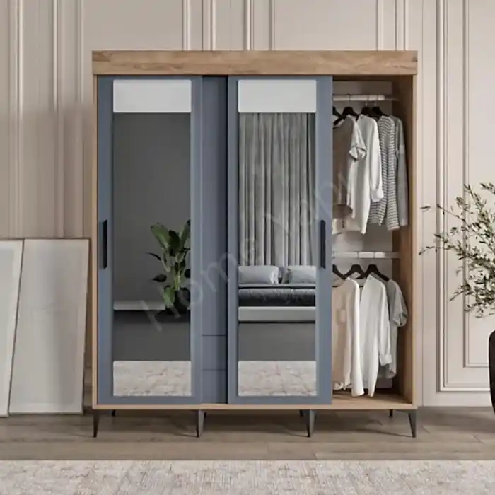 Gardrop 4 Kapaklı Sürgülü Camlı Elbise Dolabı