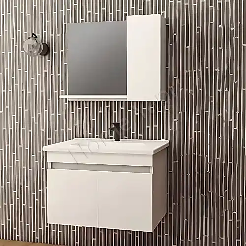 Banyo Dolabı 80 cm Beyaz Full Mdf Tam Camlı
