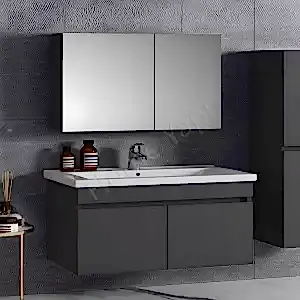 Banyo Dolabı 80 cm Antrasit Tam Camlı Full Mdf resim 1
