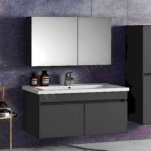 Banyo Dolabı 80 cm Antrasit Tam Camlı Full Mdf