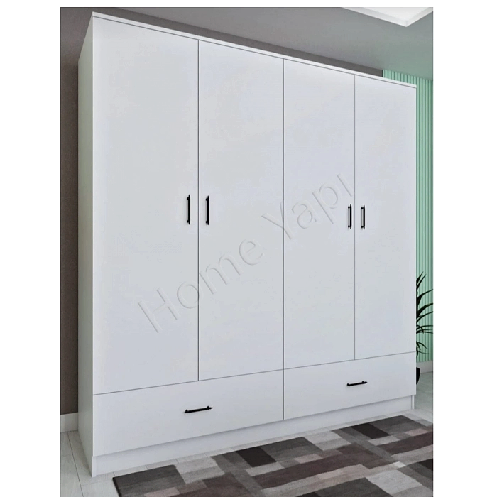 Gardrop 4 Kapaklı 2 Çekmece 180 cm Beyaz