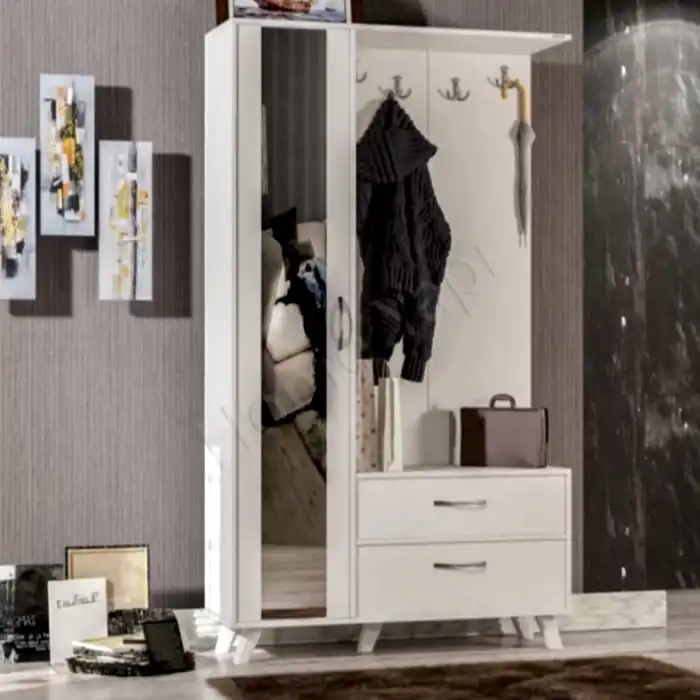 3 Kapaklı Beyaz Vestiyer Portmanto Ayakkabılık
