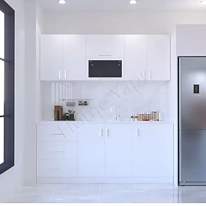 Mutfak Dolabı 200 cm Makinasız Beyaz Tezgah Dahil