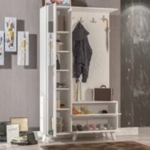 3 Kapaklı Beyaz Vestiyer Portmanto Ayakkabılık resim 2