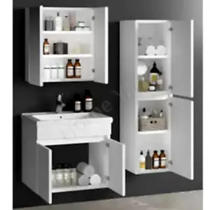 Banyo Dolabı 60 cm Beyaz Full Mdf Lavabo Dahil resim 2