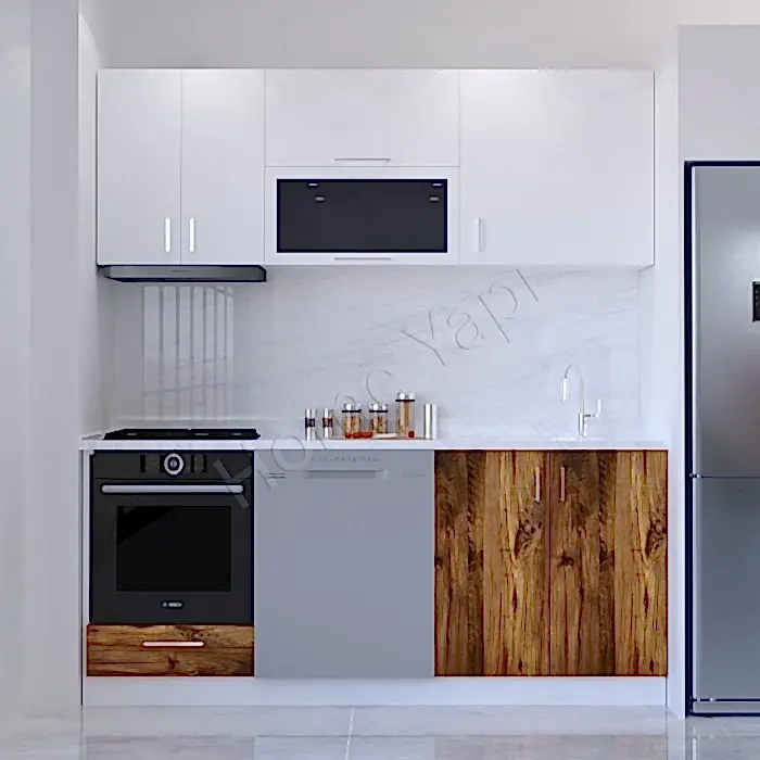 Mutfak Dolabı 200 cm Kahverengi Tezgah Dahildir