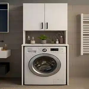 Çamaşır Makinesi Dolabı Beyaz 2 Raflı resim 1