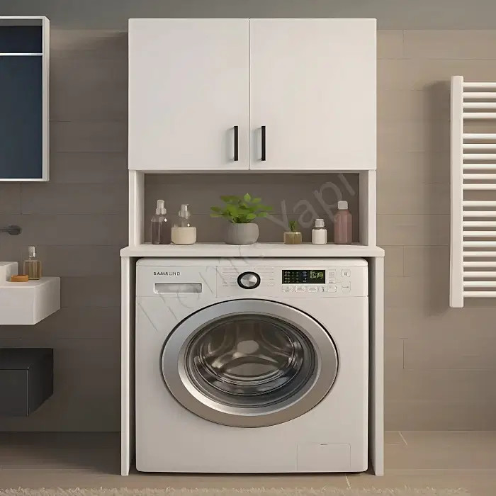Çamaşır Makinesi Dolabı Beyaz 2 Raflı